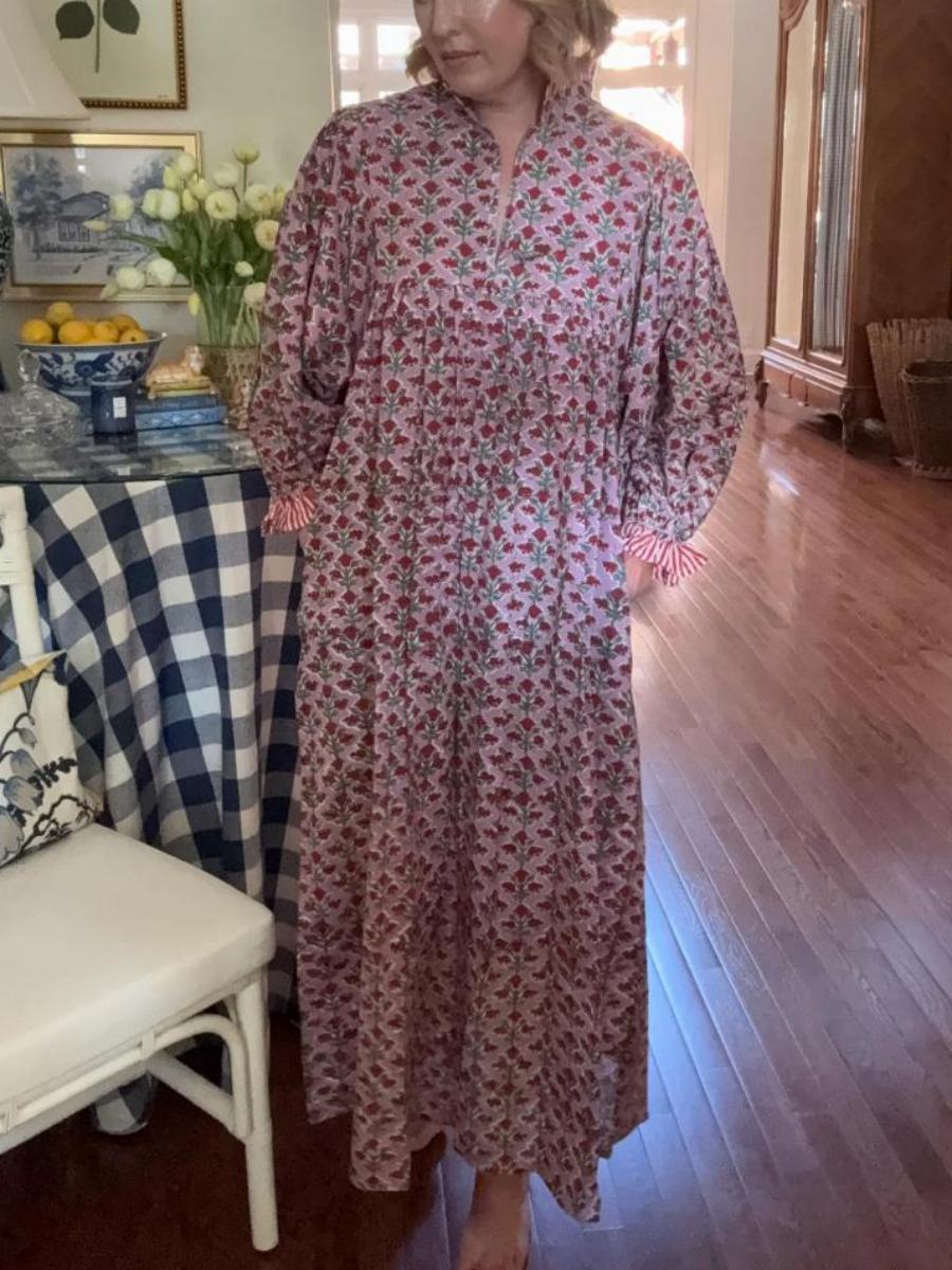 Newest Cotton Block Print Maxi Dress