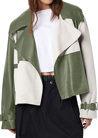 Colour Block Leather Jacket