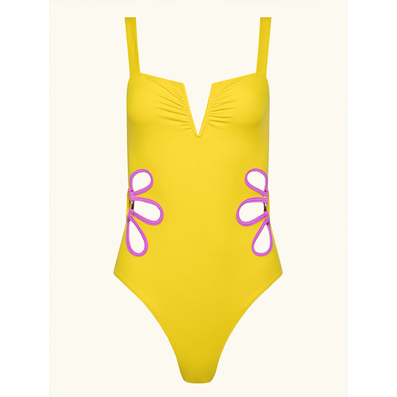 V-Neck Elegant One-Piece Swimsuit