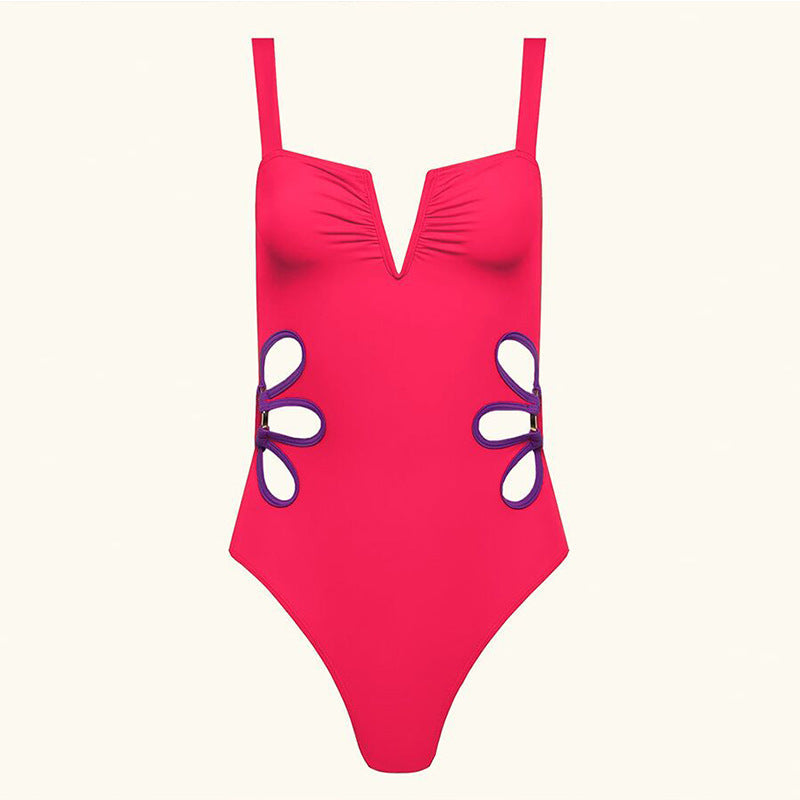 V-Neck Elegant One-Piece Swimsuit