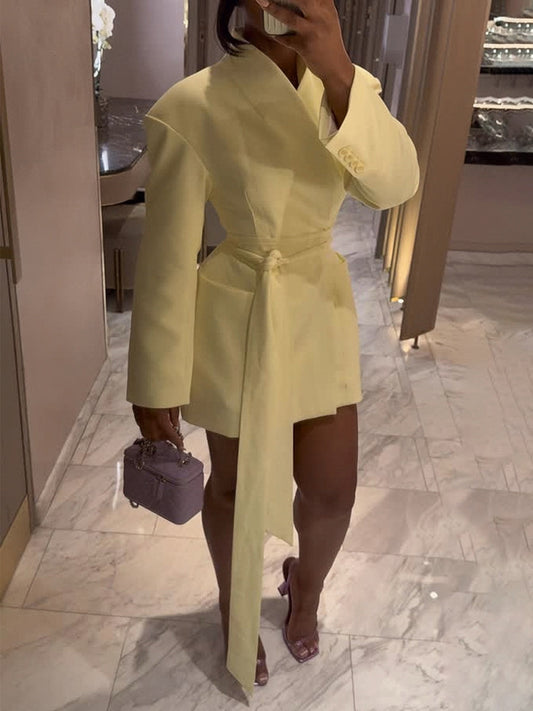 Double Rounded Collar  Drop Shoulder Belted Blazer