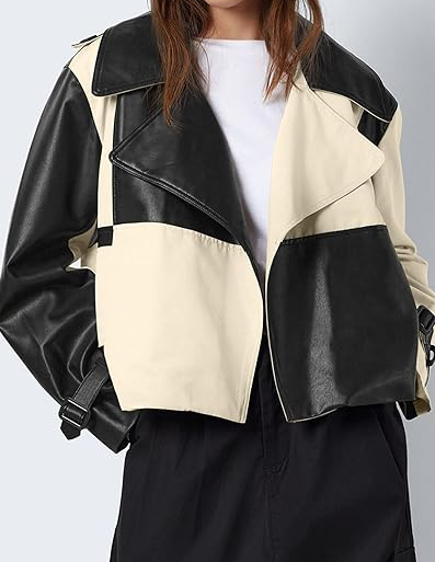 Colour Block Leather Jacket