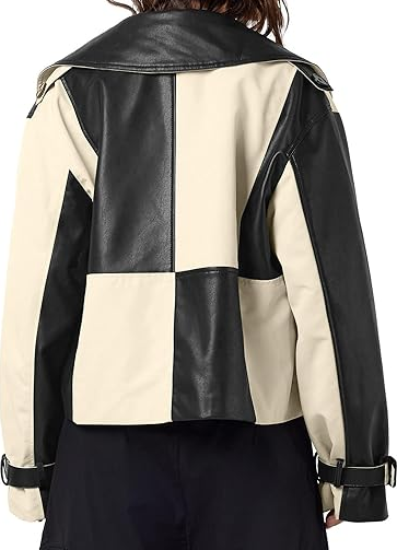 Colour Block Leather Jacket